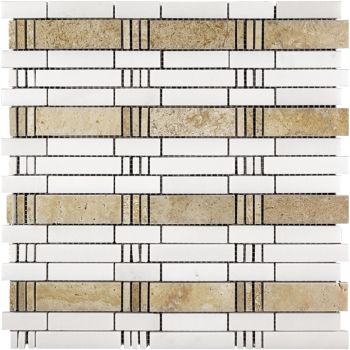 12x12 Cadiz Eastern White & Beige Travertine Mesh Mounted Marble Mosaic Tile