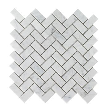 3/4" x 2" Herringbone Bianco Carrara Polished Marble Mosaic Tile