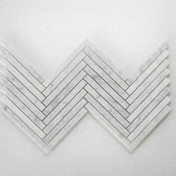 5/8" x 6" Herringbone Bianco Carrara Honed Marble Mosaic Tile