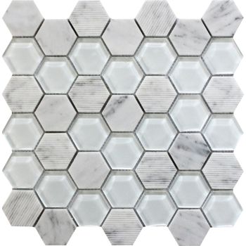Mantra Carrara Marble White Hexagon Glass Mosaic Tile