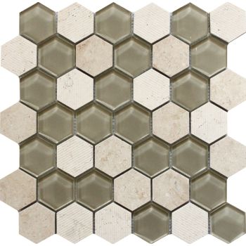 Mantra Crema Marfil Beige Hexagon Glass Mosaic Tile