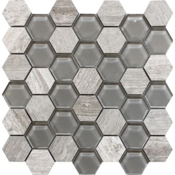 Mantra Wooden Grey Hexagon Glass Mosaic Tile
