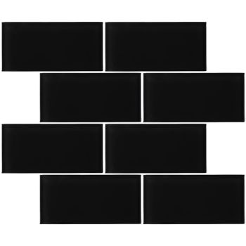 3 in. x 6 in. Black Glossy Glass Subway Tile | Backsplash | Wall | Shower | Bathroom | Kitchen 