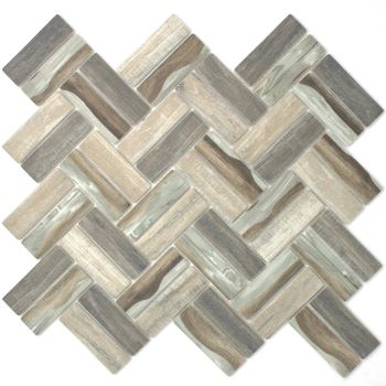 1 in. x 3 in. Wooden Brown Herringbone Pattern Recycle Glass Mosaic Tile | Backsplash | Wall | Bathroom | Kitchen 