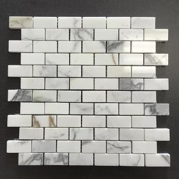 1 in. x 2 in. Brick Pattern Calacatta Gold Polished Marble Mosaic Tile | Wall | Backsplash | Bathroom | Kitchen | Shower