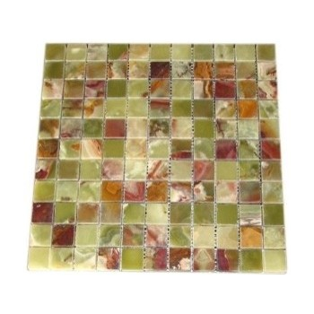 1x1 Dark Green Onyx Polished Square Pattern Mesh-Mounted Mosaic Tile | Wall | Floor | Backsplash | Bathroom | Kitchen | Shower | Natural Stone