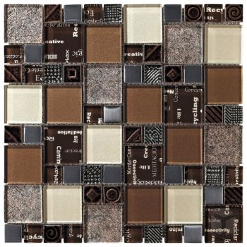 Carnaval Brown Random Square Pattern Glass, Metal and Marble Mosaic Tile