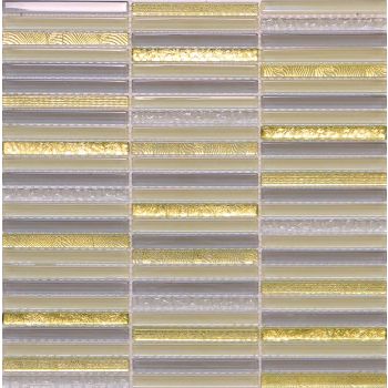 Dazzle Silver and Gold Brick Pattern Glass Mosaic Tile