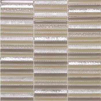 Pizzaz Silver and Beige Brick Pattern Glass Mosaic Tile