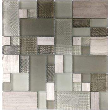 Reef Putty Grey Glass and Stone Mosaic Tile