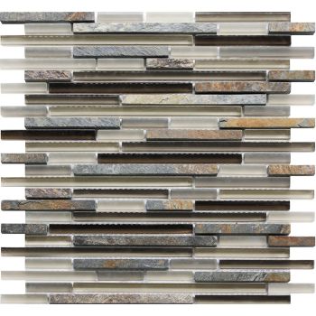 Sedona Grey and Brown Interlocking Pattern Glass & Stone Mosaic Tile