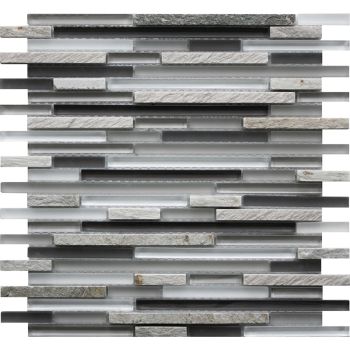 Elements Grey Interlocking Pattern Glass and Stone Mosaic Tile
