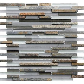 Canyon Grey & Brown Interlocking Pattern Glass and Stone Mosaic Tile