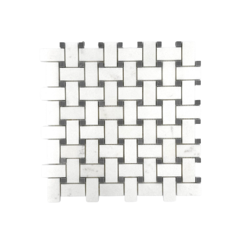 Thassos White 1" x 2" Basketweave with Moonstone dot Polished Marble Mosaic Tile