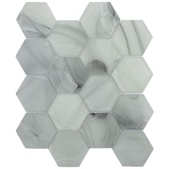 White and Grey Hexagon Pattern Glass Mosaic Tile
