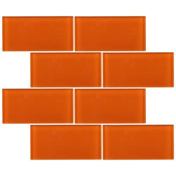 3 in. x 6 in. Orange Glossy Glass Subway Tile | Backsplash | Wall | Shower | Bathroom | Kitchen 