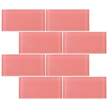 3 in. x 6 in. Pink Glossy Glass Subway Tile | Backsplash | Wall | Shower | Bathroom | Kitchen 