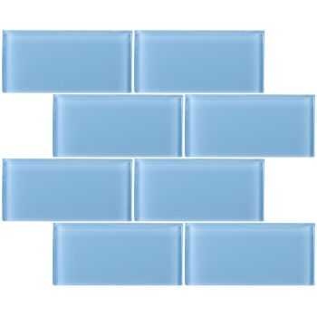 3 in. x 6 in. Blue Glossy Glass Subway Tile | Backsplash | Wall | Shower | Bathroom | Kitchen 