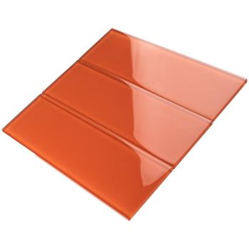 4 in. x 12 in. Orange Glossy Glass Subway Tile | Backsplash | Wall | Shower | Bathroom | Kitchen 