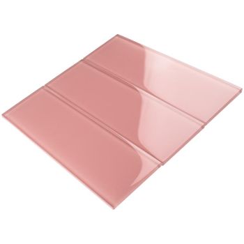 4 in. x 12 in. Pink Glossy Glass Subway Tile | Backsplash | Wall | Shower | Bathroom | Kitchen 