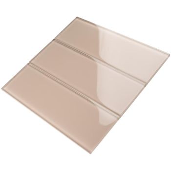 4 in. x 12 in. Beige Glossy Glass Subway Tile | Backsplash | Wall | Shower | Bathroom | Kitchen 