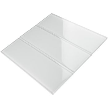 4 in. x 12 in. White Glossy Glass Subway Tile | Backsplash | Wall | Shower | Bathroom | Kitchen 