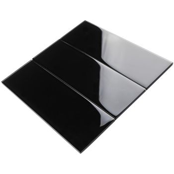 4 in. x 12 in. Black Glossy Glass Subway Tile | Backsplash | Wall | Shower | Bathroom | Kitchen 