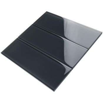 4 in. x 12 in. Dark Grey Glossy Glass Subway Tile | Backsplash | Wall | Shower | Bathroom | Kitchen 