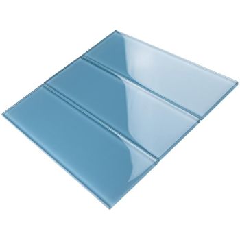 4 in. x 12 in. Blue Glossy Glass Subway Tile | Backsplash | Wall | Shower | Bathroom | Kitchen 