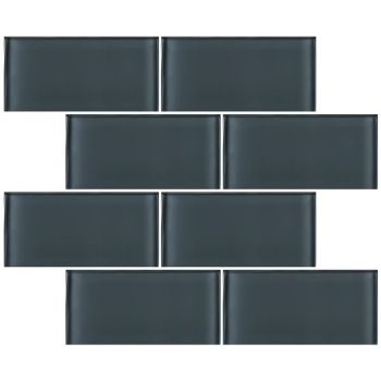 3 in. x 6 in.  Dark Grey Glossy Glass Subway Tile | Backsplash | Wall | Shower | Bathroom | Kitchen 