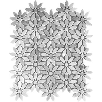 Lafayette Park White Bianco Carrara Marble Flower Pattern Mosaic Tile