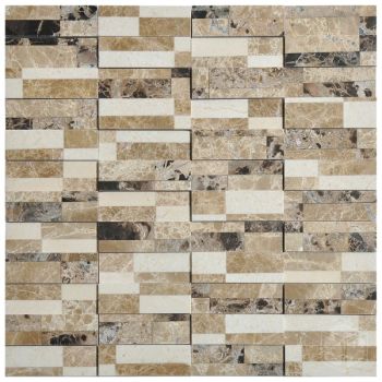 Domino Brown Brick Pattern Glass and Marble Mosaic Tile