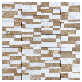 Domino White Brick Pattern Glass and Marble Mosaic Tile
