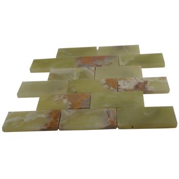 2" x 4" Dark Green Onyx Brick Pattern Mosaic Polished Mesh-Mounted Tile | Wall | Floor | Kitchen | Shower  