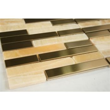 Gold Brass Metal + Honey Onyx Marble (Random Brick Pattern) Mosaic Tile