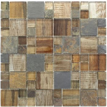 Wood Look Brown Glass and Stone Blend Mosaic Tile | Backsplash | Wall | Bathroom | Kitchen 