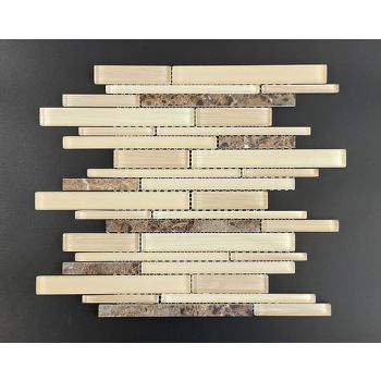 15 in. x 11 3/4 in. Random Strip Mix Finish Glass & Stone Mosaic Tile | Wall | Bathroom | Shower | Kitchen | Backsplash