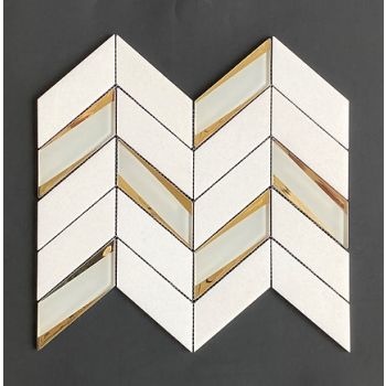 2x4 Chevron Gold Polished Glass & Marble Mosaic Tile | Wall | Bathroom | Shower | Kitchen | Backsplash