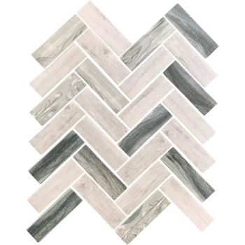 Madaket Herringbone Beige-Grey Recycled Glass Mosaic Tile