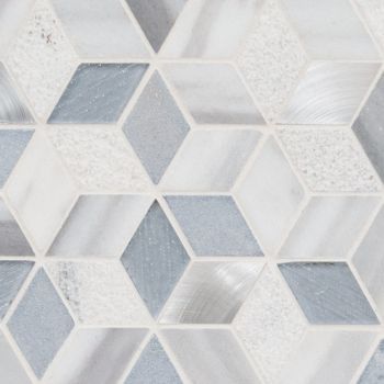 Harlow Cube Pattern Glass Stone Metal Blend Mosaic Tile | Wall | Backsplash | Countertop