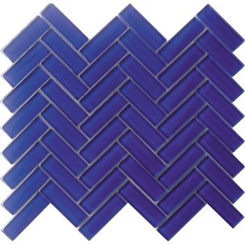 1 in. x 3 in. Cobalt Blue Herringbone Glass Mosaic Tile | Pool Rated | Wall | Floor | Kitchen | Shower