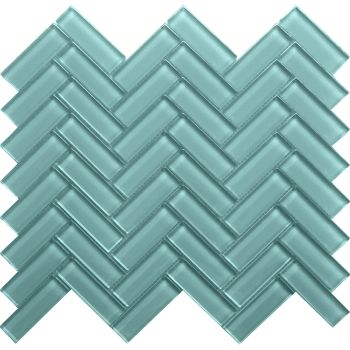 1 in. x 3 in. Aqua Blue Herringbone Glass Mosaic Tile | Pool Rated | Wall | Floor | Kitchen | Shower
