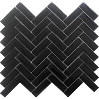 1 in. x 3 in. Shadow Black Herringbone Glass Mosaic Tile | Pool Rated | Wall | Floor | Kitchen | Shower
