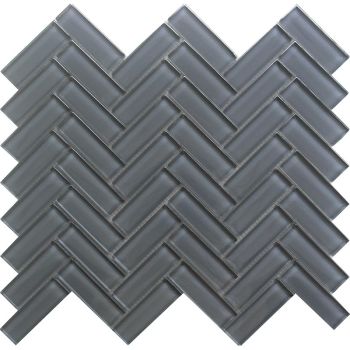 1 in. x 3 in. Cobblestone Grey Herringbone Glass Mosaic Tile | Pool Rated | Wall | Floor | Kitchen | Shower