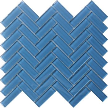 1 in. x 3 in. Laguna Blue Herringbone Glass Mosaic Tile | Pool Rated | Wall | Floor | Kitchen | Shower