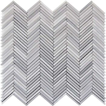 Troy Equator Grey Marble Herringbone Mesh Mounted Mosaic Tile