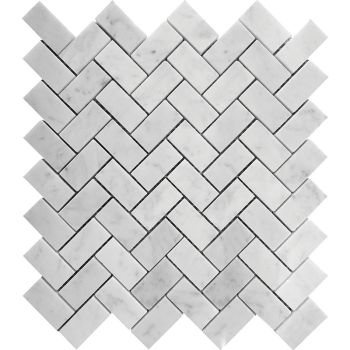 1x2 Bianco Carrara White Herringbone Polished Mesh Mounted Mosaic Tile