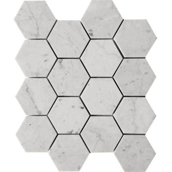 Bianco Carara White 3x3 Hexagon Honed Marble Mosaic Tile
