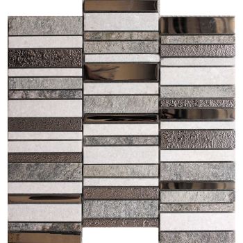 Stax Quartz Grey-Metal Glass and Stone Mosaic Tile