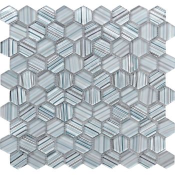 Alda Hexagon Pattern Grey and Blue Glass Mosaic Tile